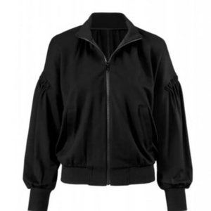 Cabi Chance Bomber Jacket Black Drop Puff Sleeve Zip Front Dolman Style 3731 XL